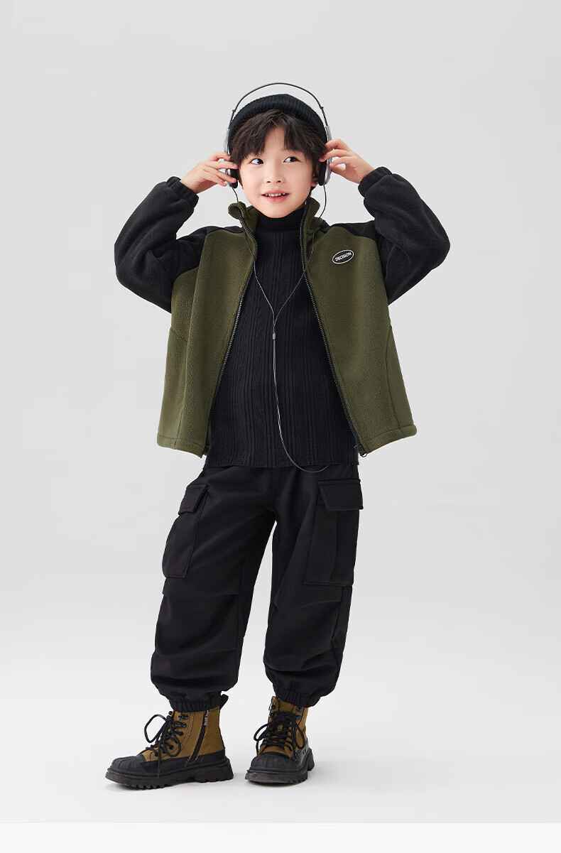 Zuo Xi Boys' Kids' Jacket Autumn 2025 New Double-Sided Fleece Warm Winter Coat Black 130 2